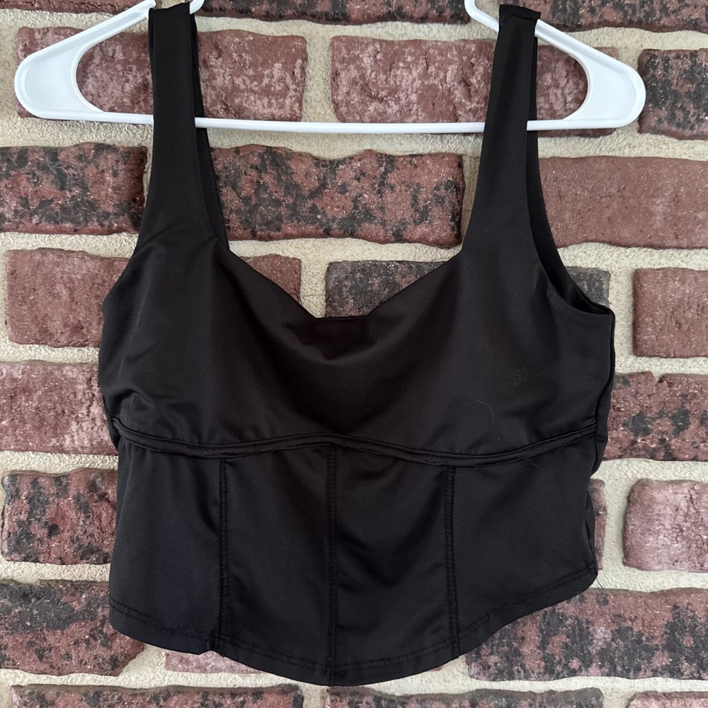 Crop Top Tank Black Corset Style Dark Seamed Bodice L Goth Grunge Y2K Edgy Rave